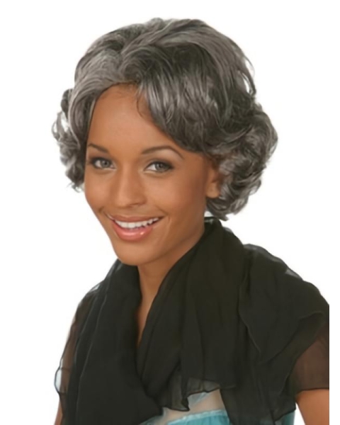 Fabulous Wavy Chin Length Synthetic Grey Wigs