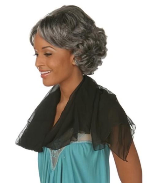 Fabulous Wavy Chin Length Synthetic Grey Wigs