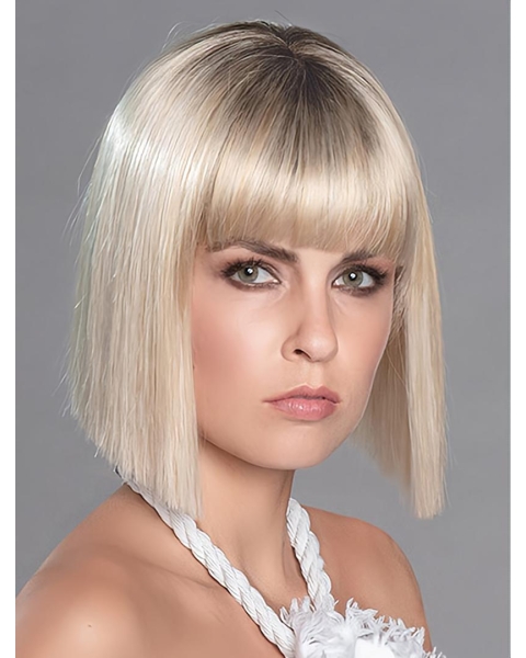 12" Straight Monofilament Platinum Blonde Synthetic Chin Length Bobcut Wig