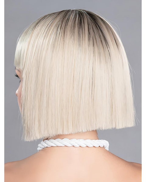 12" Straight Monofilament Platinum Blonde Synthetic Chin Length Bobcut Wig