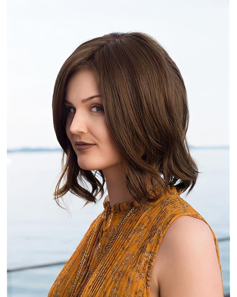 Straight 12" Monofilament Brown Bobs Synthetic Medium Wigs