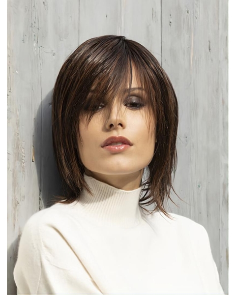 Straight 12" Monofilament Brown Bobs Synthetic Beautiful Medium Wigs