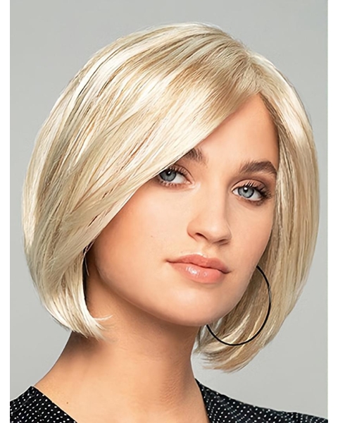 10" Chin Length Straight Platinum Blonde Synthetic Monofilament Wigs Designed