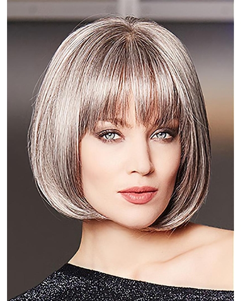 Chin Length Straight Platinum Blonde Monofilament Bobs High Quality Synthetic Wigs