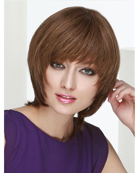 Straight Chin Length Brown Monofilament 10" Layered Lace Wig Buy