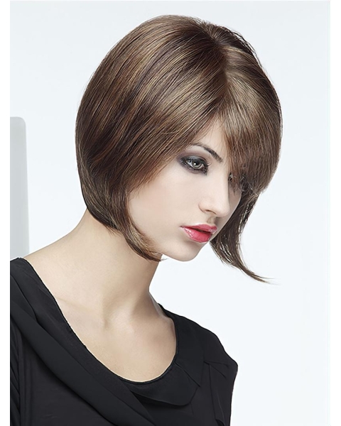 10" Straight Monofilament Brown Synthetic Chin Length Bob Style Wig