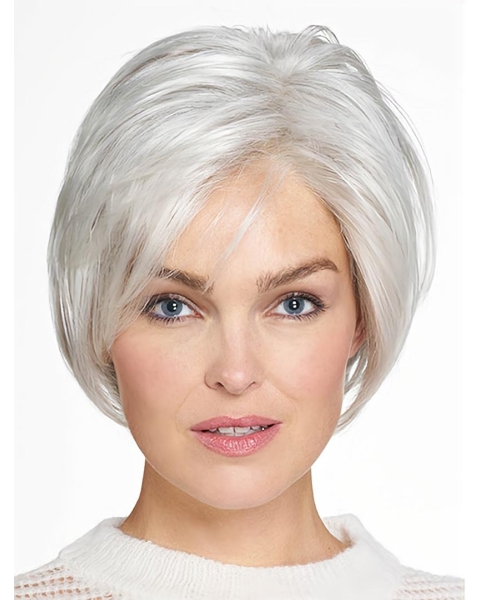 Chin Length Monofilament Grey Straight 10" Synthetic Beautiful Medium Wigs