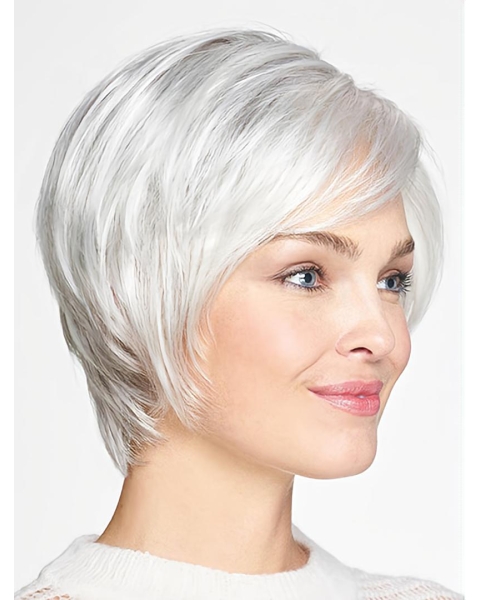 Chin Length Monofilament Grey Straight 10" Synthetic Beautiful Medium Wigs