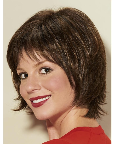 Brown Straight Chin Length Bobs Ladies Monofilament Wigs