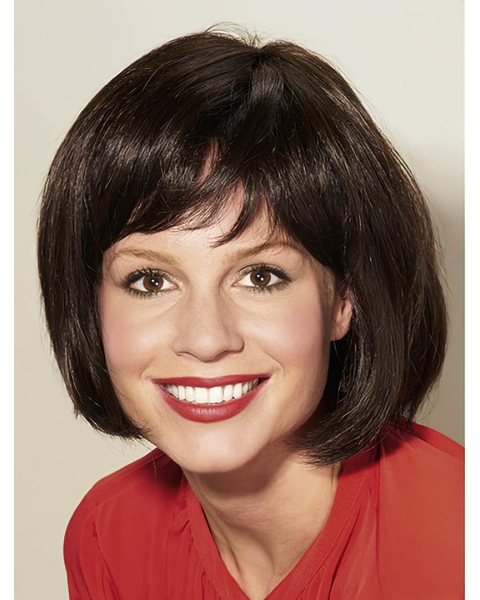 Black Straight Chin Length Bobs Monofilament Wig