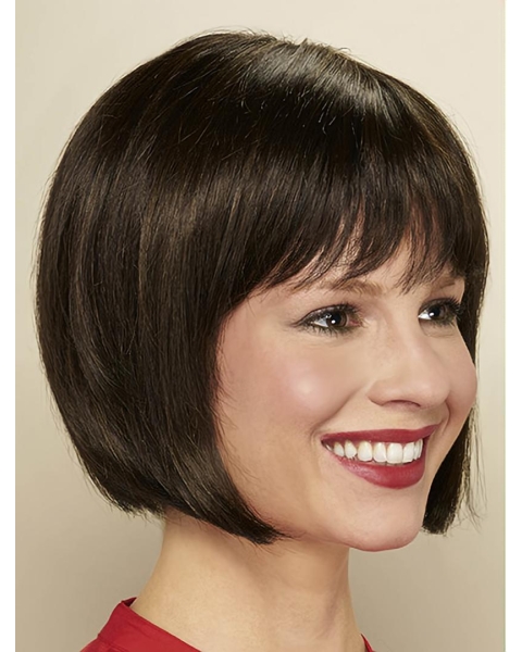 Black Straight Chin Length Bobs Monofilament Wig