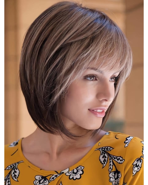 Bobs Remy Human Hair Brown Straight Lace Wigs Hand Made