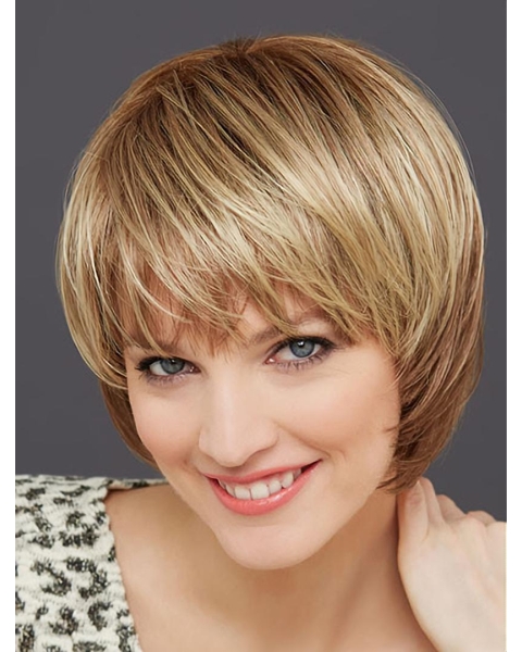 Chin Length 10" Monofilament Blonde Straight White Bob Wig