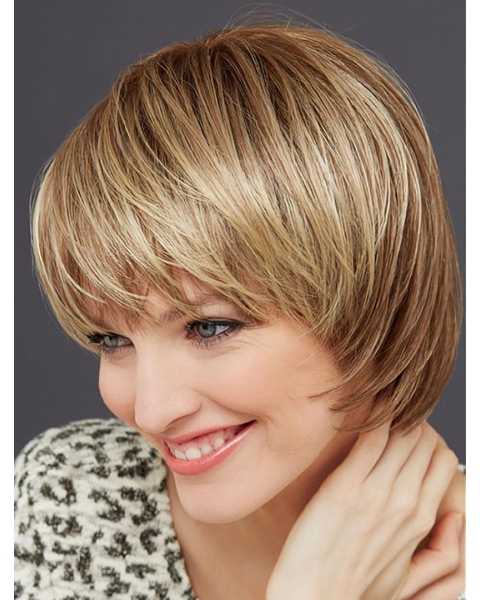 Chin Length 10" Monofilament Blonde Straight White Bob Wig