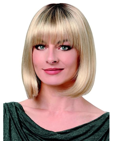 Synthetic 12" Straight Chin Length Platinum Blonde Ladies Bob Wigs