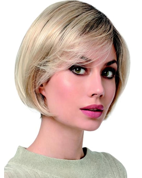 Monofilament Platinum Blonde Chin Length Straight 10" Bobs Best Synthetic Wigs