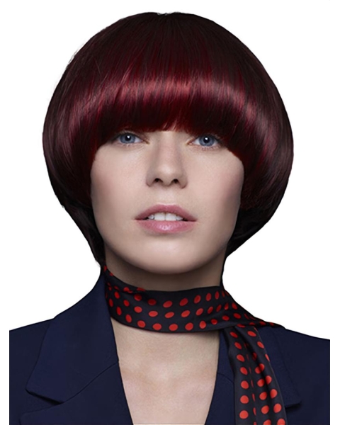 Remy Human Hair 10" Straight Chin Length Red Wigs Bobs