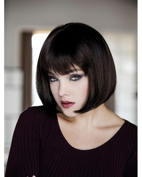 Monofilament Black Synthetic 10" Chin Length Wigs Bob Style