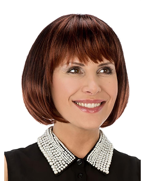 Copper Straight 10" Synthetic Bobs Monofilament Wigs For Women