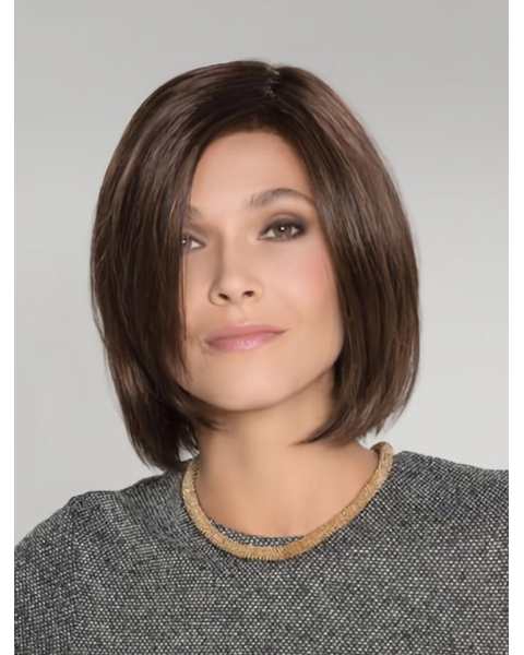 Monofilament Brown Synthetic 12" Chin Length Bob Cut Wigs