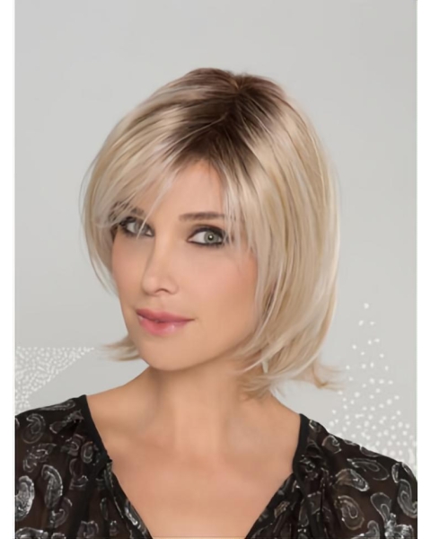 Blonde Synthetic Bobs Straight Chin Length Sleek Lace Front Wigs