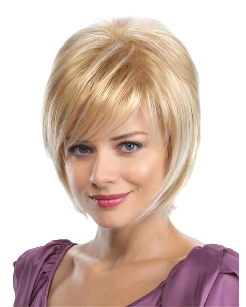 Straight 8" Blonde Synthetic Bobs Medium Wigs