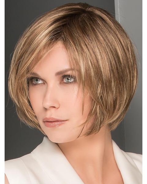 Straight 10" Chin Length Brown Bob Hand Tied Synthetic Wigs