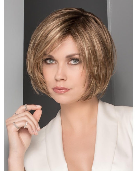 Straight 10" Chin Length Brown Bob Hand Tied Synthetic Wigs