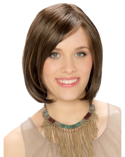 Suitable 10" Chin Length Straight Brown Bob Wigs