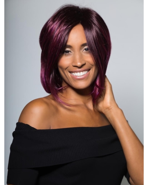 Flexibility Chin Length Straight Purple Bobs African American Wigs