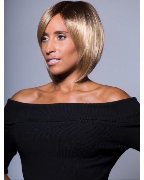 Fabulous Chin Length Straight Blonde Bobs African American Wigs