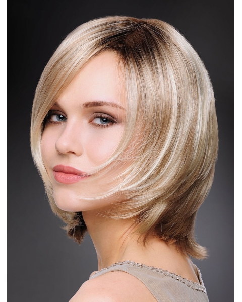 12" Chin Length Straight Blonde Bob Wigs