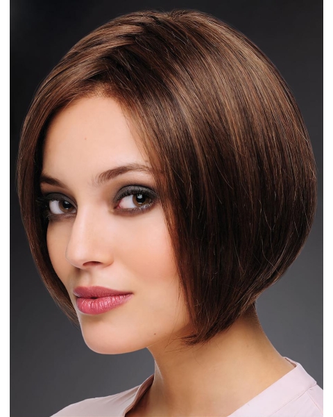 100% Hand-tied 10" Trendy Brown Bobs Human Hair Wigs