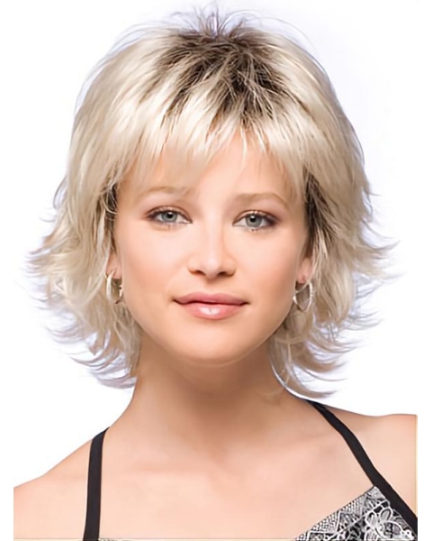 Fashionable Blonde Straight Chin Length Synthetic Wigs