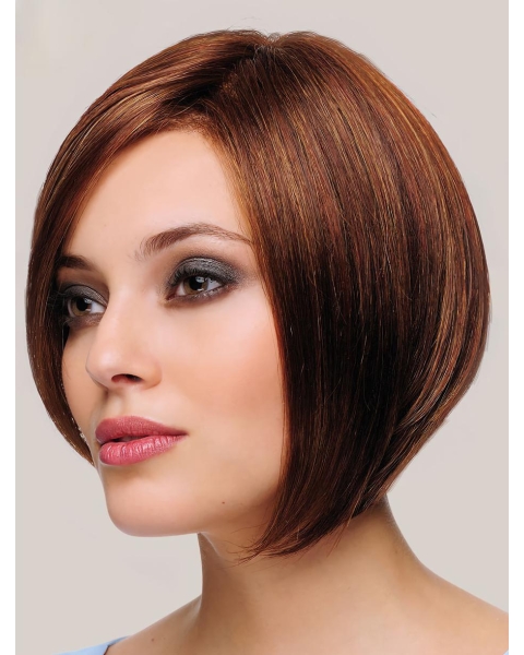 Soft 10" Chin Length Straight Brown Bob Wigs