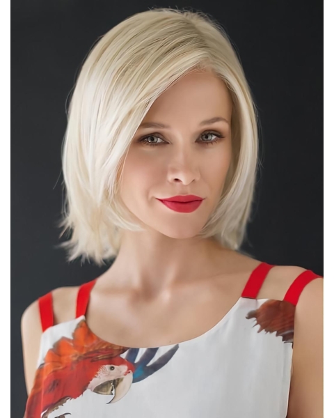 Monofilament 12" Straight Chin Length White Synthetic Wigs Online