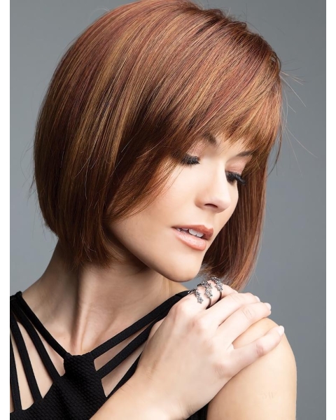 10" Chin Length Auburn Straight Fashionable Bob Wigs