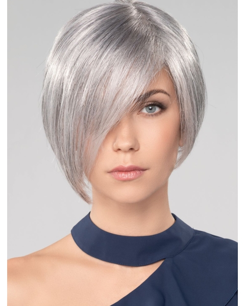 Straight Chin Length 10" Monofilament Convenient Grey Wigs