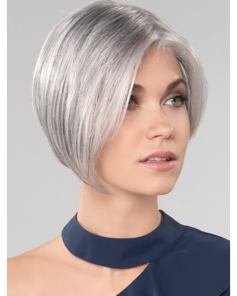 Straight Chin Length 10" Monofilament Convenient Grey Wigs