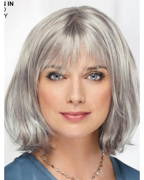 Straight Chin Length 12" Monofilament Sassy Grey Wigs