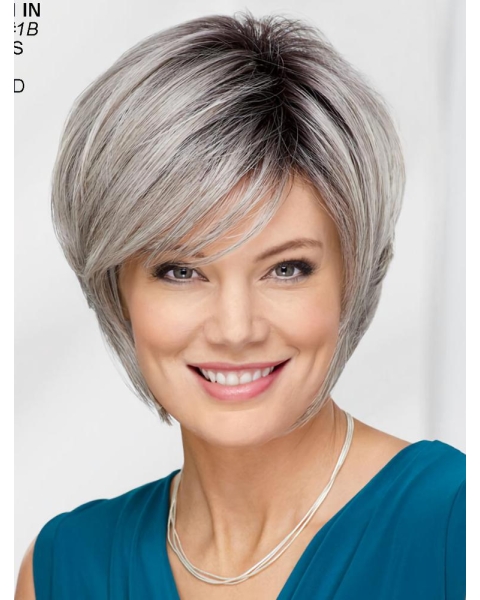 Straight Chin Length 12" Capless Best Grey Wigs