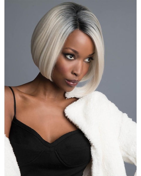 Black to White 10" Straight Chin Length Bob Wigs