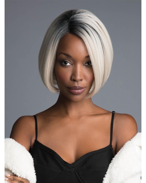 Black to White 10" Straight Chin Length Bob Wigs