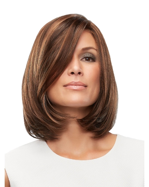 Chin Length Straight Without Bangs 100% Hand-Tied Real Looking Synthetic Wigs