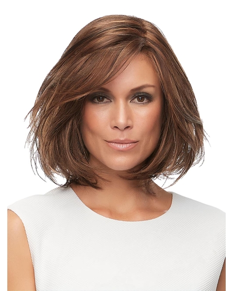 Chin Length Straight Without Bangs 100% Hand-Tied Real Looking Synthetic Wigs