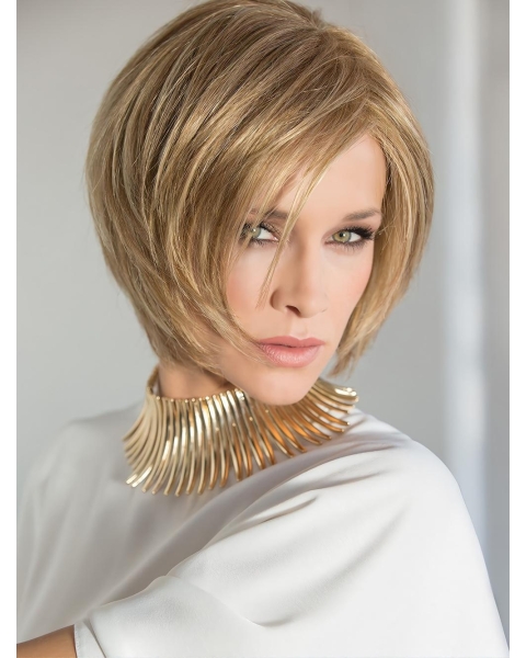 Chin Length Straight Blonde Layered 100% Hand Tied Synthetic Wigs