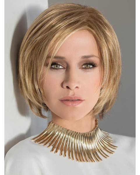 Chin Length Straight Blonde Layered 100% Hand Tied Synthetic Wigs