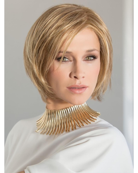 Chin Length Straight Blonde Layered 100% Hand Tied Synthetic Wigs