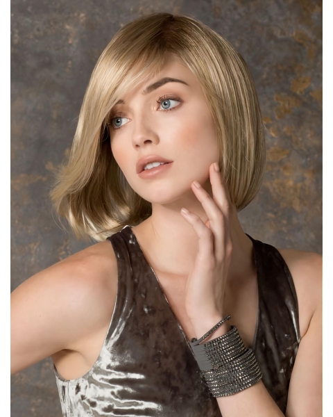 Popular Blonde Chin Length Petite Monofilament Wigs