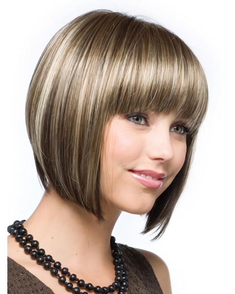 Traditiona Brown Straight Chin Length Synthetic Wigs